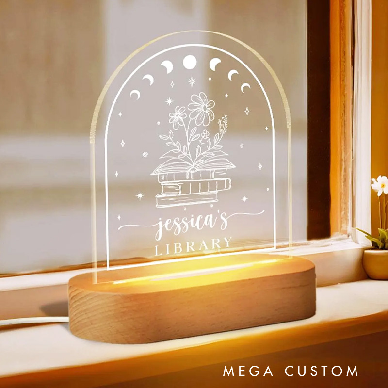 Personalized Library Night Light Bookish Sign Light with Name Book Club LED Light Book Lover Gift Librarian Gift