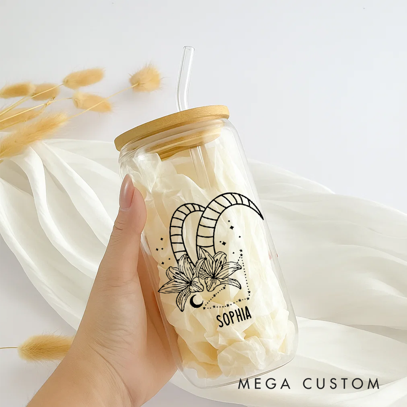 Personalized Floral Tumbler With Zodiac Signs Custom Coffee Cup Custom Floral Tumbler With Name Birthday Gift
