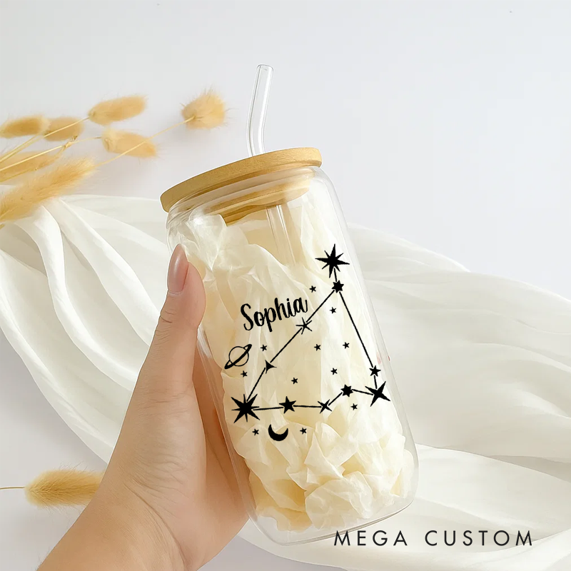 Personalized Water Glasses Tumbler With Zodiac Signs Custom Coffee Cup Custom Water Glasses Tumbler With Name Birthday Gift
