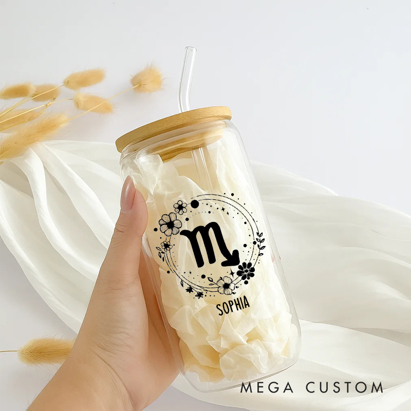Personalized Water Glasses Tumbler With Zodiac Signs Custom Coffee Cup Custom Water Glasses Tumbler With Name Birthday Gift