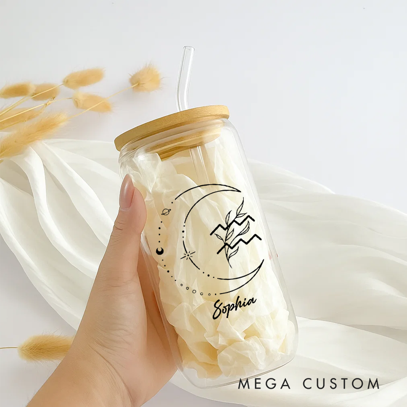 Personalized Water Glasses Tumbler With Zodiac Signs Custom Coffee Cup Custom Water Glasses Tumbler With Name Birthday Gift