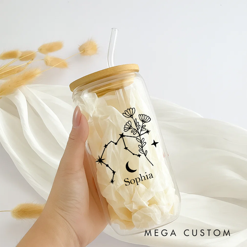 Personalized Floral Tumbler With Zodiac Signs Custom Coffee Cup Custom Floral Tumbler With Name Birthday Gift
