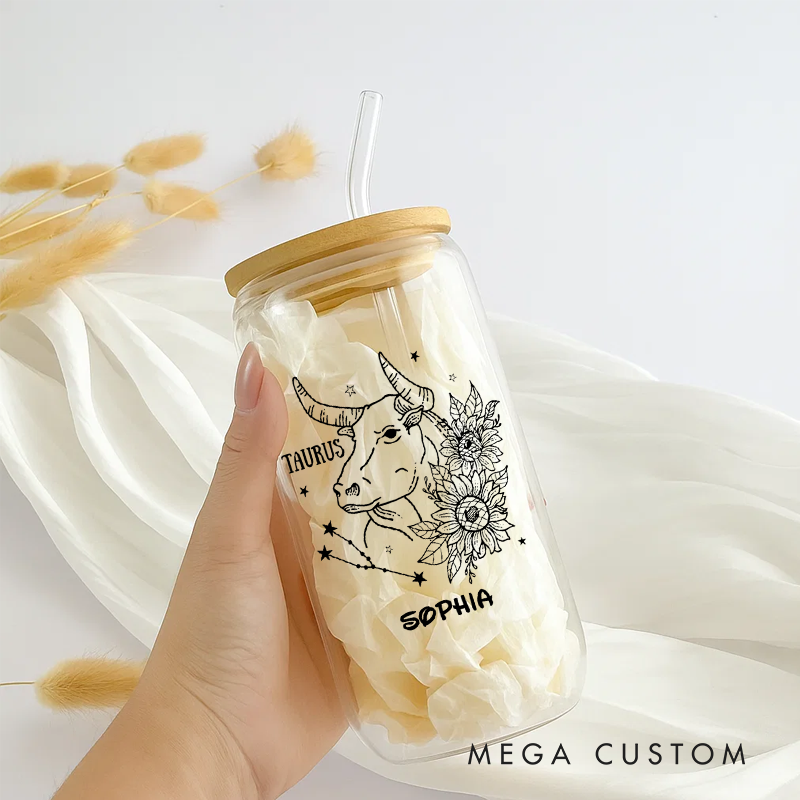 Personalized Water Glasses Tumbler With Zodiac Signs Custom Coffee Cup Custom Water Glasses Tumbler With Name Birthday Gift