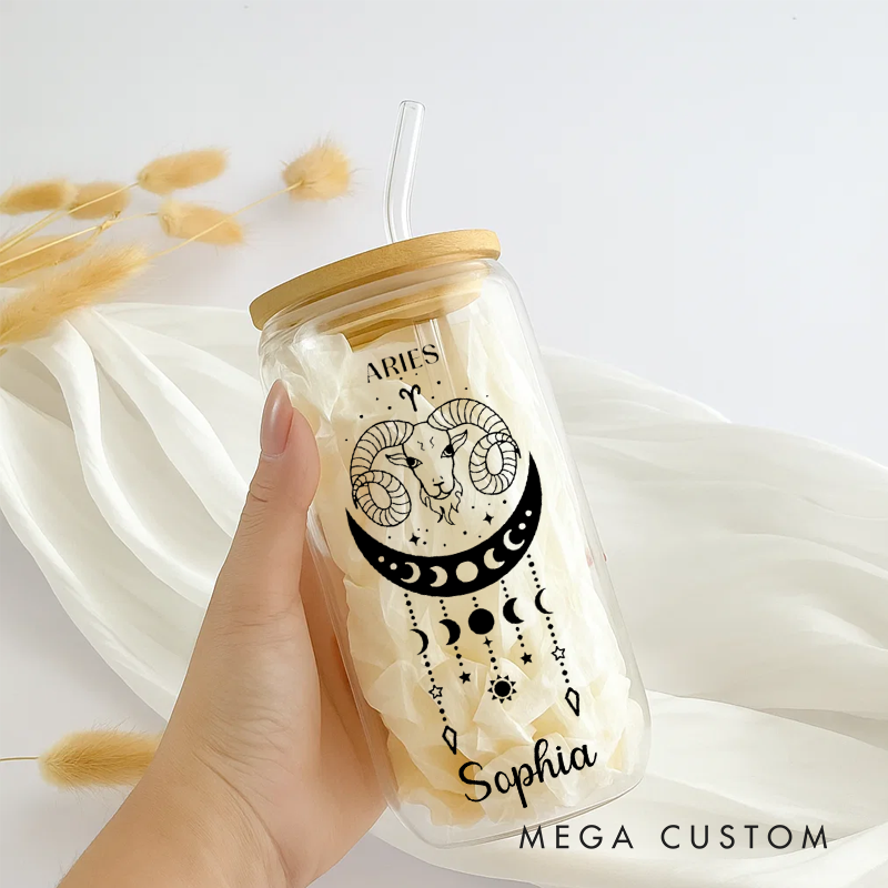 Personalized Zodiac SignWater Glasses Tumbler Coffee Tumbler Zodiac Personalized Birthday Gift Astrology Gift Celestial Moon Gifts