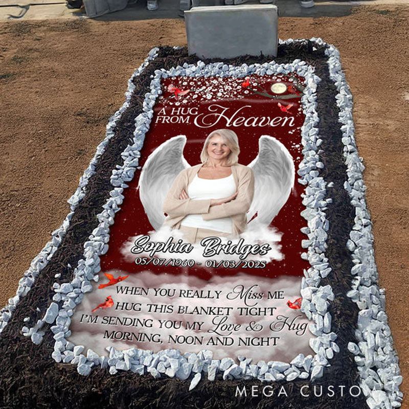 Personalized Memorial Grave Blanket Give A Hug From Heaven Memorial Photo Blanket Custom Photo Waterproof Blanket Remembrance Gift