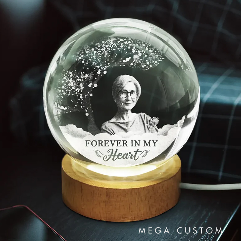 Personalized Crystal Globe Lamp Custom Photo I'm Always With You Wooden Base Crystal Lamp Sympathy Gift