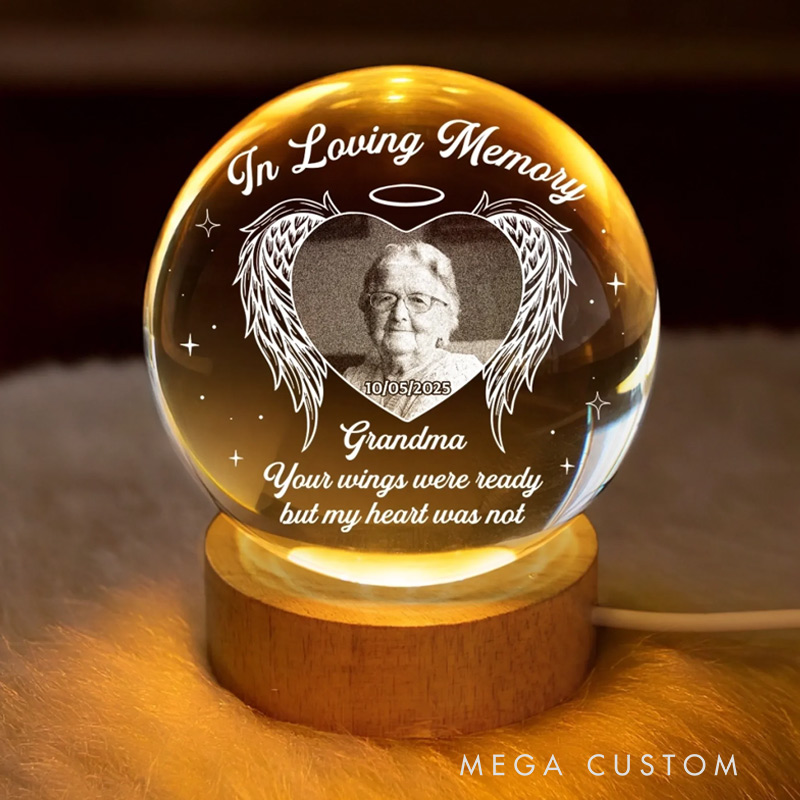 Personalized Photo Crystal Globe Lamp Memorial My Heart Still Holds You Sympathy Gifts for Loss of Grandmother