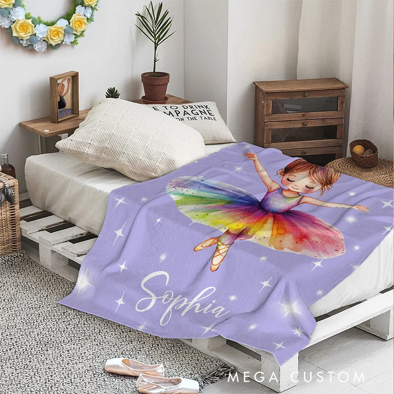 Personalized Cartoon Ballerina Girl Blanket Flannel Blanket Ballet Lover Blanket with Name for Dance Lovers Dancer