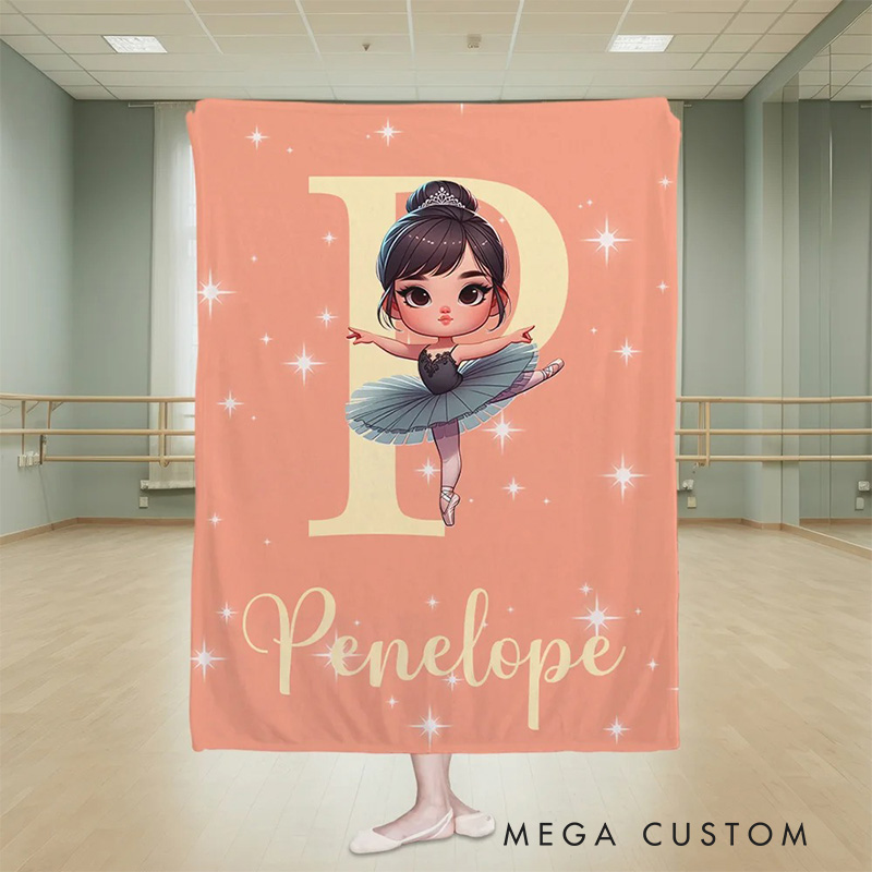 Personalized Cartoon Swan Lake Ballet Girl Stars Blanket Flannel Blanket Ballet Lover Blanket with Name for Dance Lovers Dancer