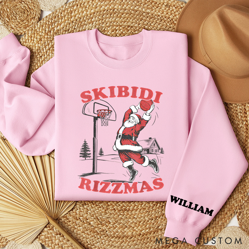 Personalized "Skibidi Rizzmas" Santa Basketball Christmas Sweatshirt with Custom Name