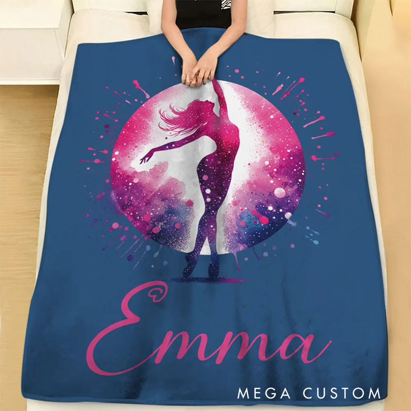 Personalized Ink Ballerina Street Dancer Blanket Flannel Blanket Ballet Lover Blanket with Name for Dance Lovers Dancer