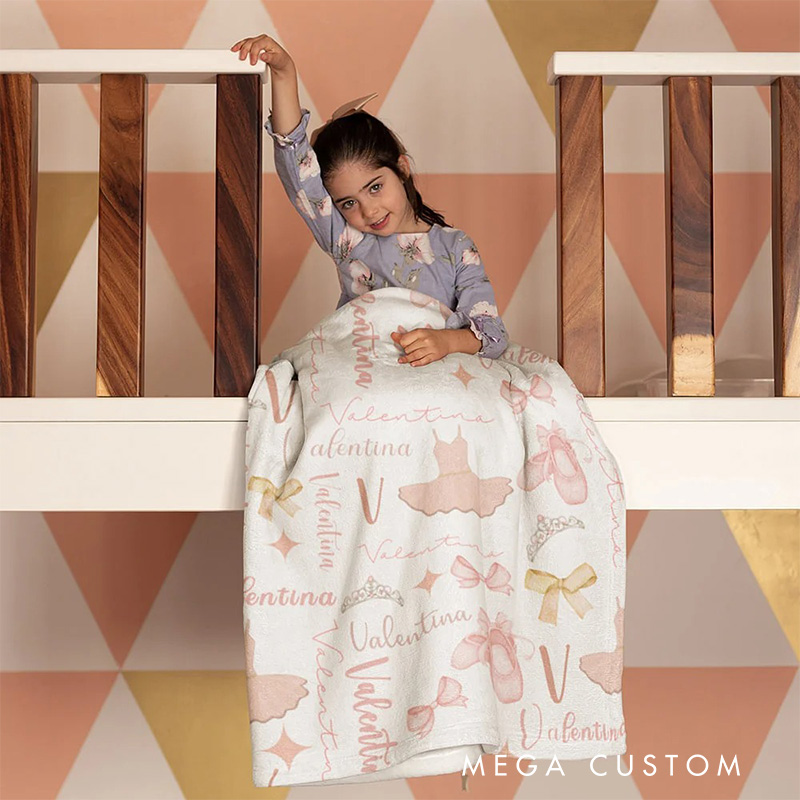 Personalized Pink Ballet Skirt Slippers Blanket Flannel Blanket Ballet Lover Blanket with Name for Dance Lovers Dancer