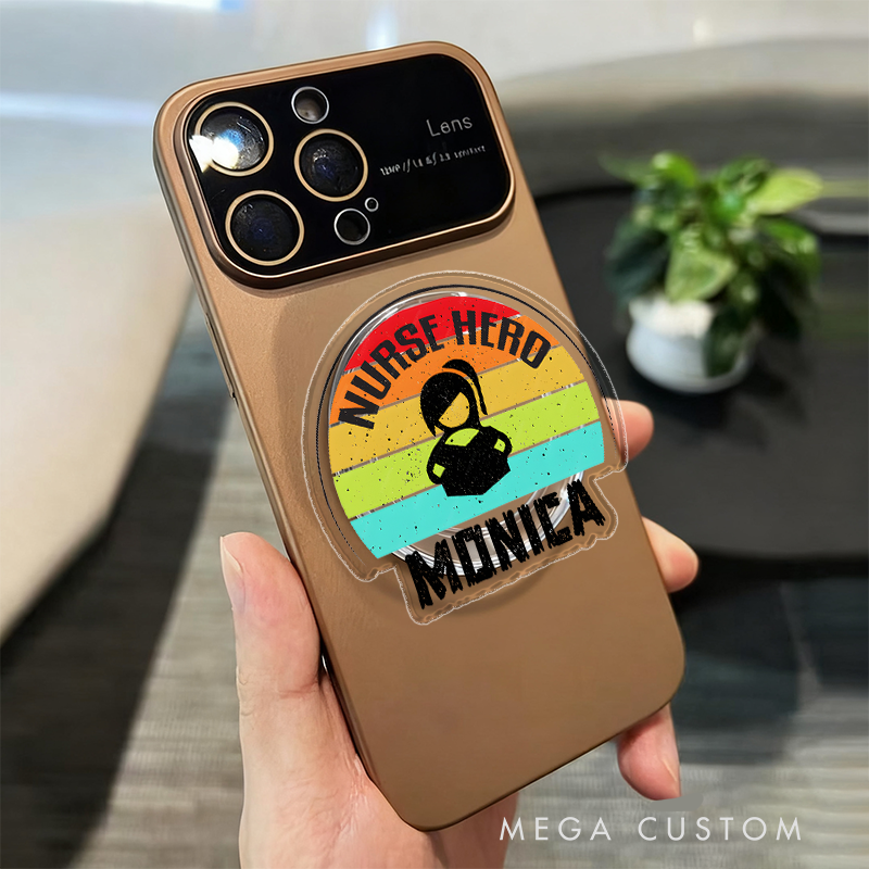 Personalized Magnetic Phone Grip Nurse Hero Rainbow Design with Custom Name