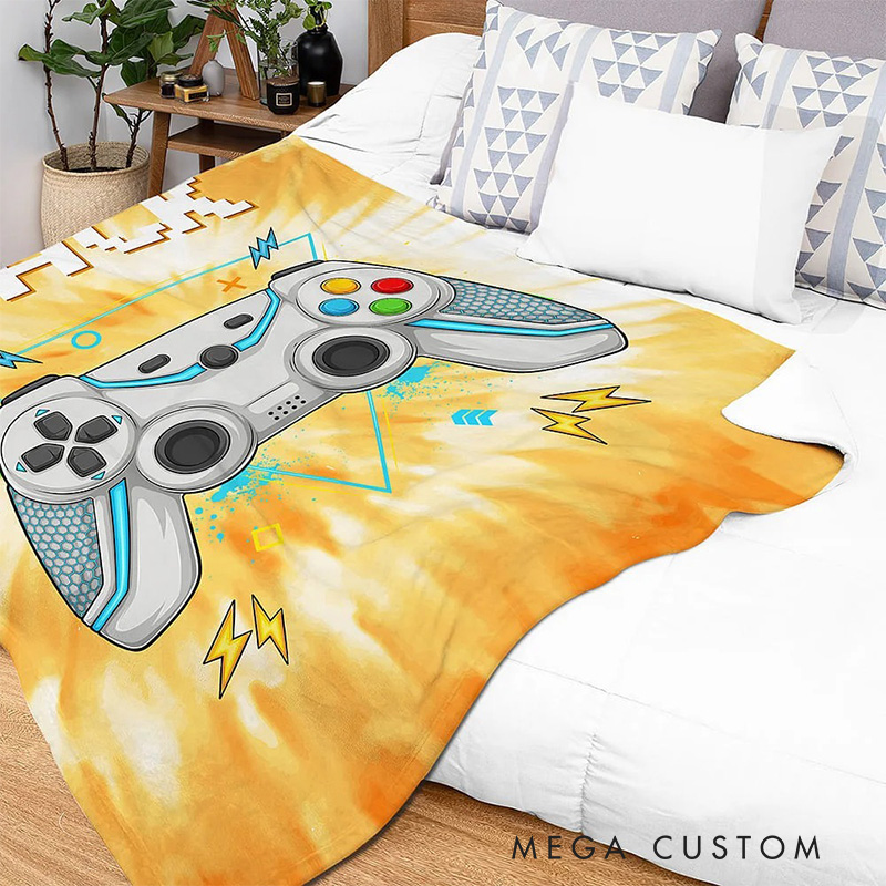 Personalized Multicolor Tie Dye Gamepad Blanket Flannel Blanket Gaming Blanket with Name for Game Lovers Gamer