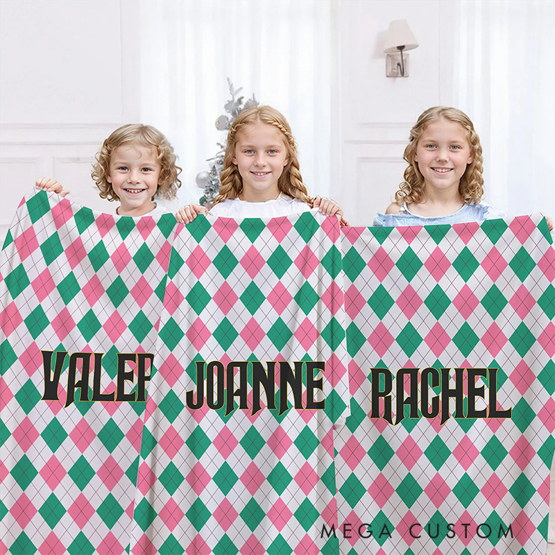 Personalized Witch Movie Pink Green Prismatic Plaid Blanket Flannel Blanket Movie Blanket with Name for Film Fan
