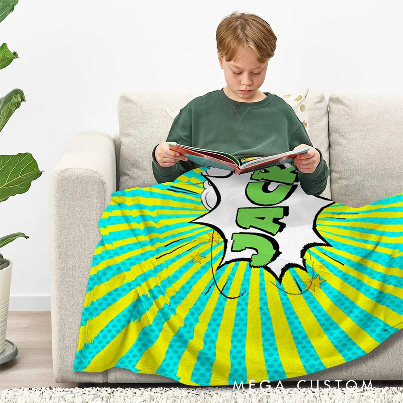 Personalized Cute Comic Speech Bubble Style Blanket Flannel Blanket Comic Blanket with Name for Anime Fan