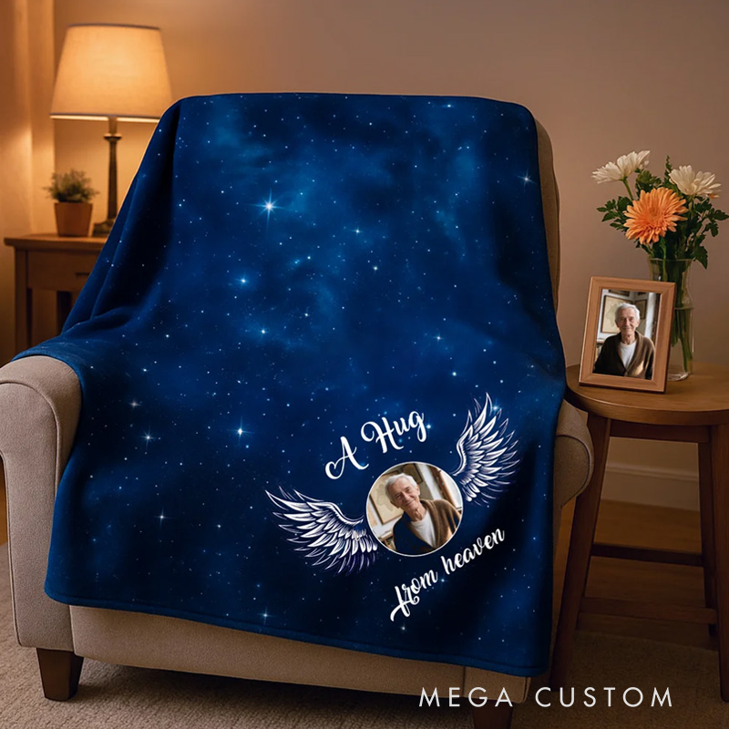 Personalized Starry Sky Angel Wing Photo Soft Throw Blanket Remembrance In Loving Memory Sympathy Gift for Loss of Loved One
