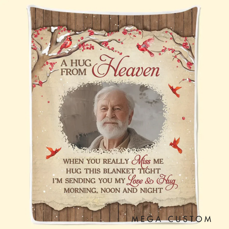 Personalized Photo Memorial Blanket In Heaven’s Embrace Forever At Peace Christmas Sympathy Gifts for Loss Family Members 