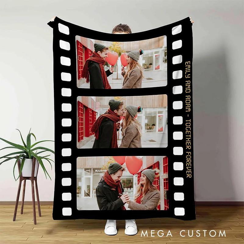 Personalized Vintage Film Style Photo Collage Blanket Flannel Blanket Movie Blanket with Name for Film Fan