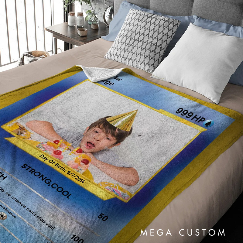 Personalized Cute Pokepet Card Soft Blanket Flannel Blanket Gaming Blanket with Name for Game Lovers Gamer
