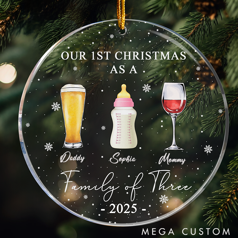 Personalized Family Ornament First Christmas as Family Theme Beer and Bottles Pattern Design