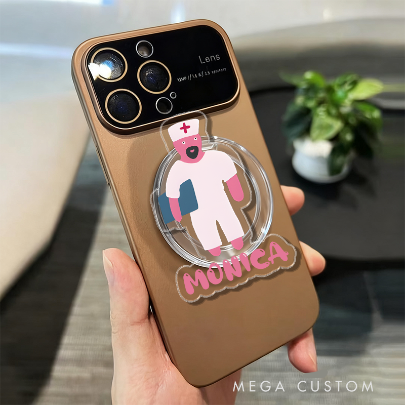 Personalized Nurse Phone Grip Cute Cartoon Design with Custom Name