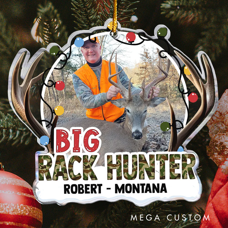 Personalized Acrylic Photo Ornament Custom Big Rack Hunter Christmas Ornament Gift for Hunting Lover