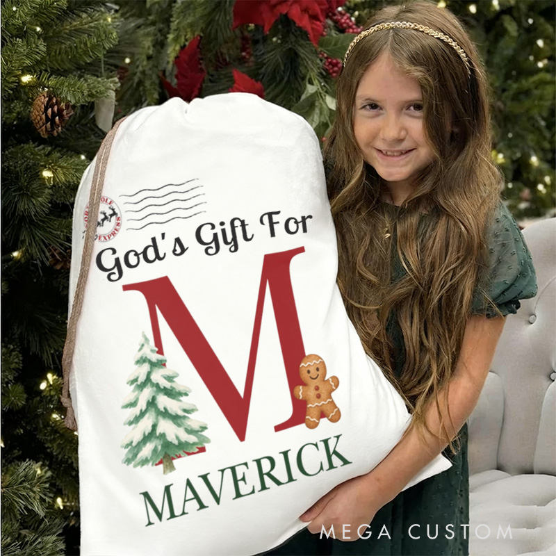Personalized God's Gift Snowman Drawstring Canvas Christmas Gift Bag with Name Christmas Party Gift Religious Gift