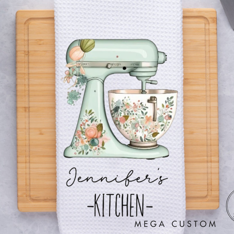 Personalized Teal Kitchen Mixer Baking Kitchen Towel Baking Tea Dish Towel Kitchen Decor for Baker Baking Lover Gift