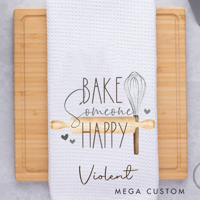 Personalized Bake Someone Happy Kitchen Towel Kitchen Rolling Pin Dish Towel Kitchen Tool Hand Towel for Baking Lover Gift