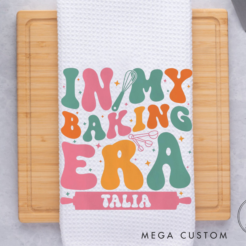 Personalized in My Baking Era Kitchen Towel Bakers Dish Towel with Name Baking Hand Towel for Baking Lover Gift