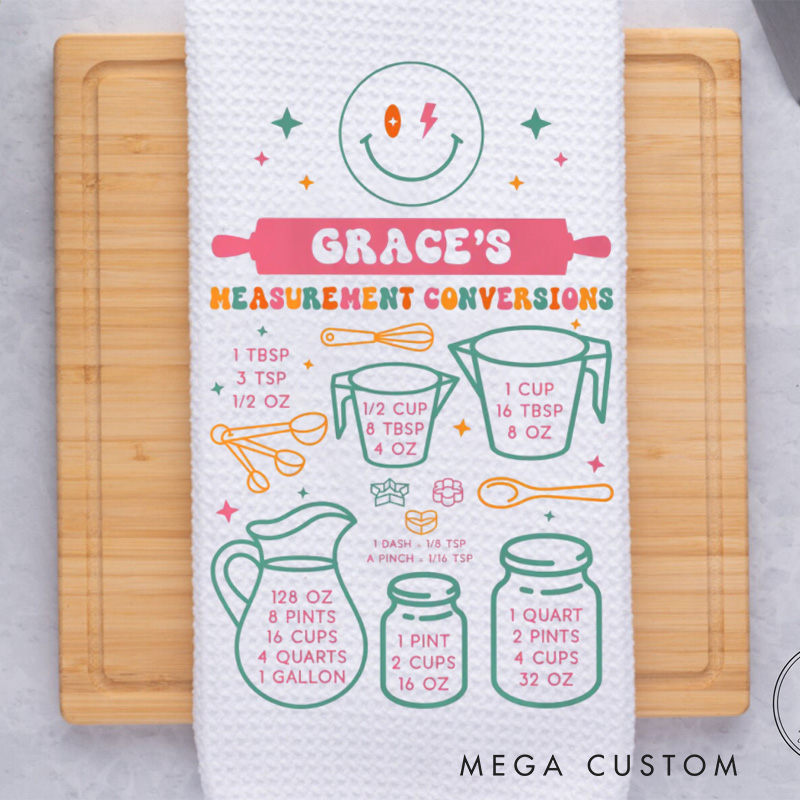 Personalized Measurement Conversions Kitchen Towel Bakers Dish Towel with Name Recipe Hand Towel for Baking Lover Gift