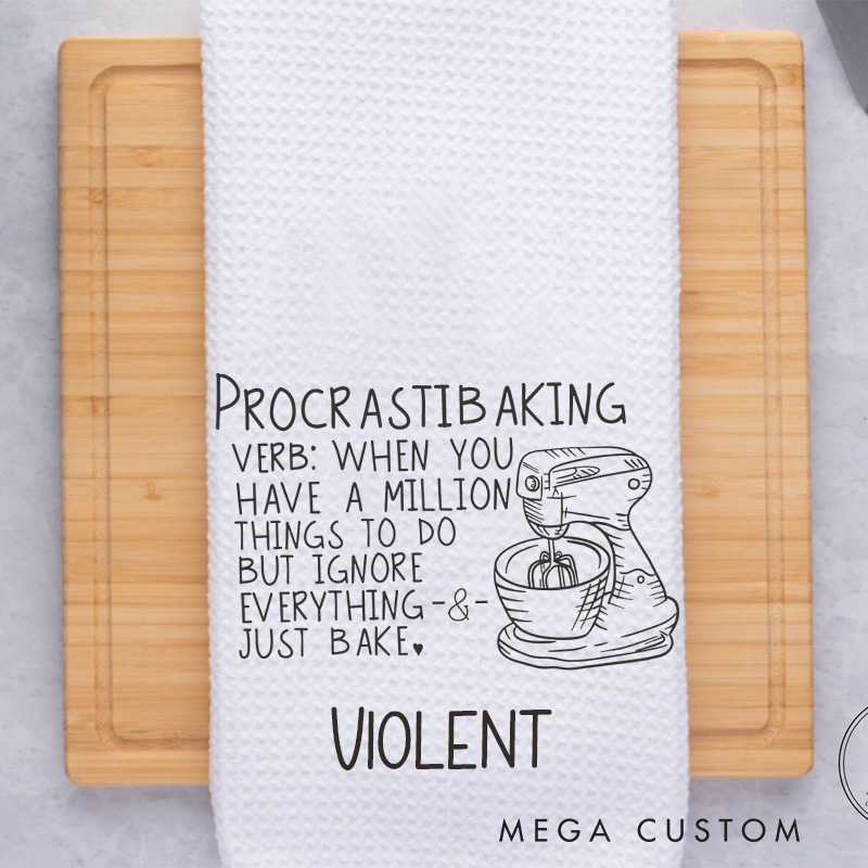 Personalized Procrastib Baking Kitchen Towel Humorous Flour Sack Dish Towel with Name Kitchen Mixer Hand Towel for Baking Lover Gift