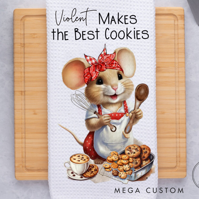 Personalized Baking Mouse Kitchen Towel Cookie Kitchen Dish Towel with Name Custom Hand Towel for Baking Lover Gift