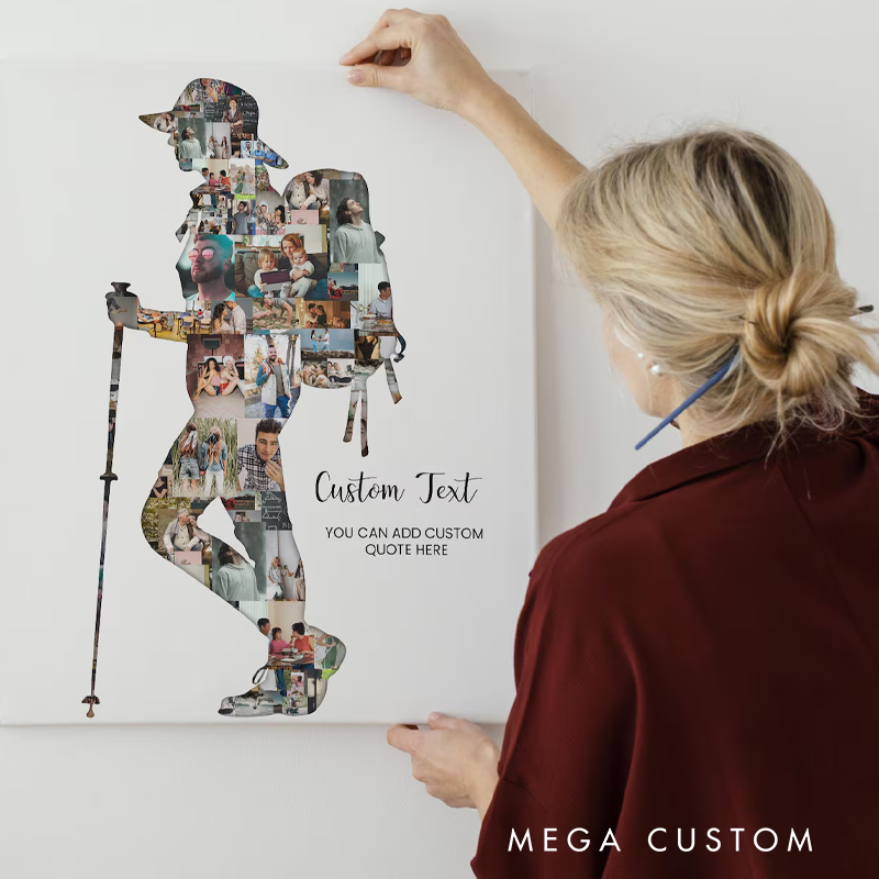 Personalized Hike Photo Collage Poster Couple Mountain Poster Wall Art Gift for Boyfriend Husband Girlfriend Hiking Camping Lover