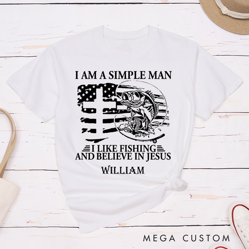 Personalized a Fisher of Men Classic T-Shirt with Name Cotton Shirt Religious Gift Faith Gift for Christians