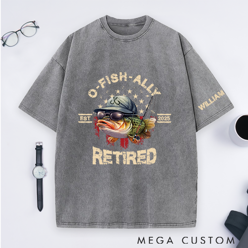 Personalized Fishing Retirement T-Shirt with O-Fish-Ally Retired Design Custom Name and Time Retirement Gifts For Fishing Lover