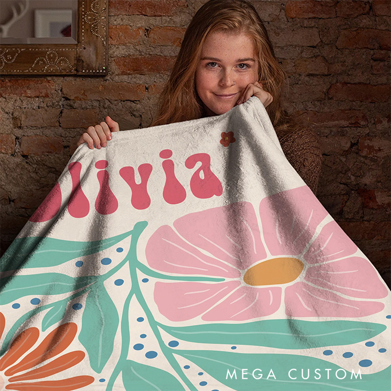 Personalized Retro Boho Matisse Danish Floral Art Blanket Flannel Blanket Art Blanket with Name for Art Lover