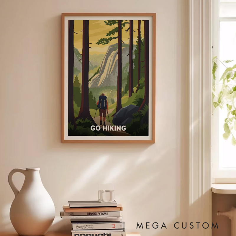 Personalized Hiking Adventure Poster Vintage Inspired Mountain Nature Wall Art Outdoor Trail and Camping Decor