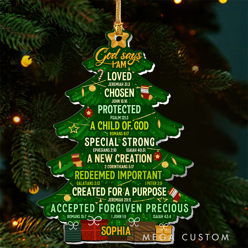 Personalized God Says I am Christmas Tree Acrylic Ornament with Name Holiday Tree Decor Christmas Gift for Christian