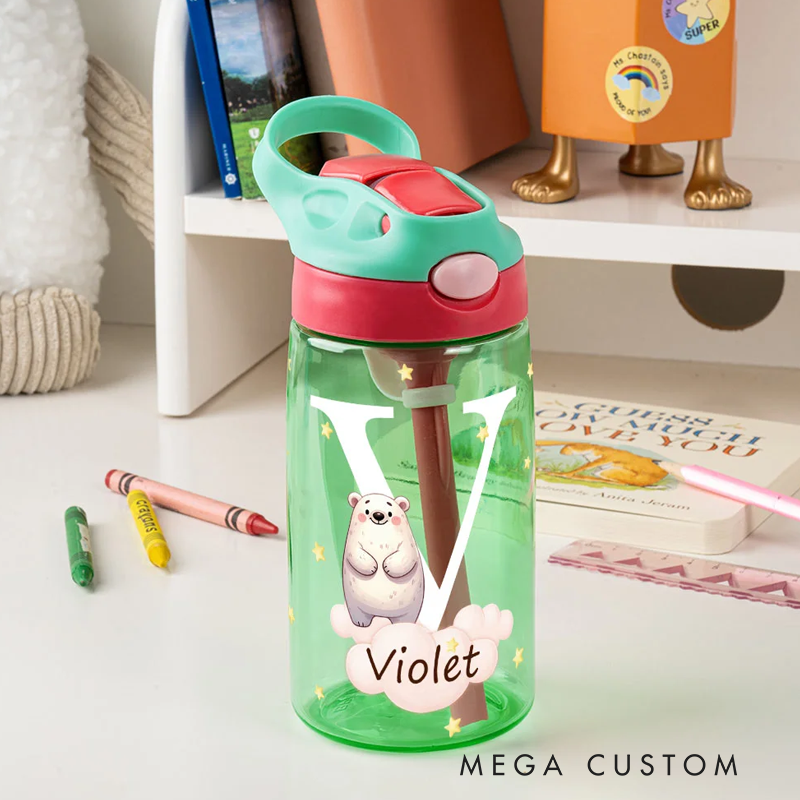 Personalized Adorable Forest Animal 16 oz Kid Water Bottle with Name and Silicone Straw Birthday Back to School Gift