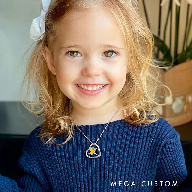 Personalized Ballet Dancing Girl Necklace Engraved Name Heart Pendant Jewelry Gift for Ballerina Dancer Dance Lovers