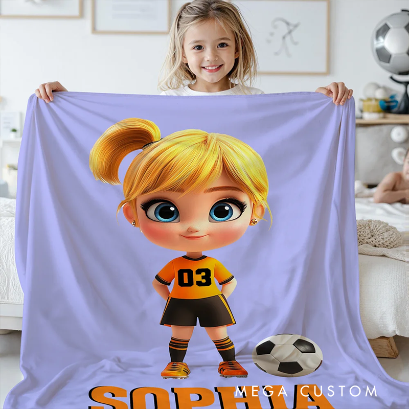 Personalized Soccer Blanket with Custom Name, Number, and Color