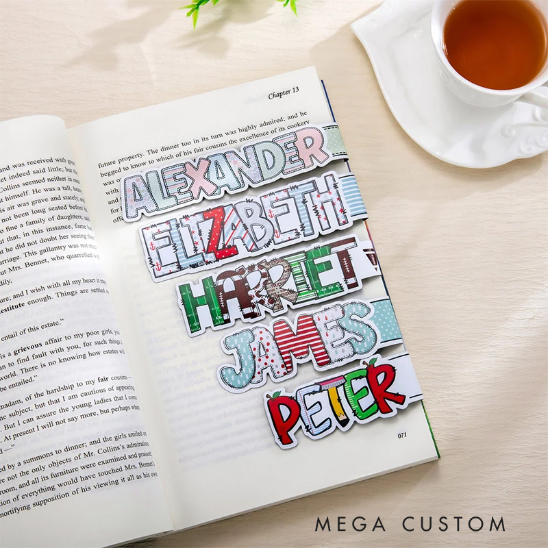 Personalized Set of 2 Doodle Magnetic Bookmarks Clips with Name Bubble Floral Letter Bookmarks Gift for Book Lover