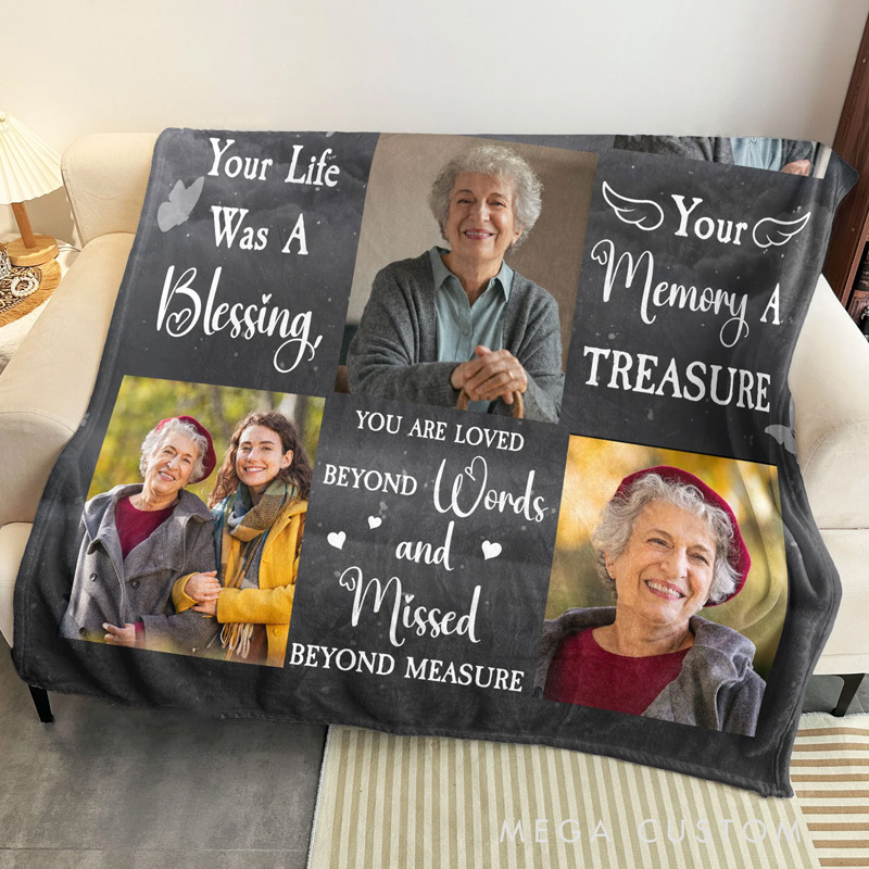 Personalized Photo Blanket Your Life Was A Blessing In Loving Memory of Loved Ones Sympathy Gift 