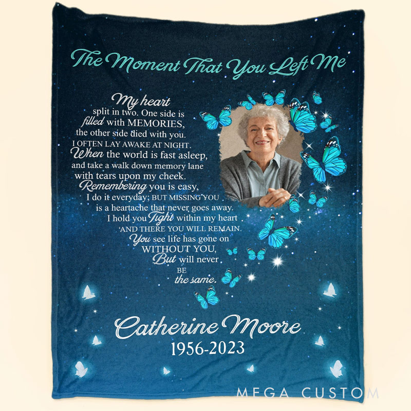 Personalized Photo Memorial Blanket The Moment That You Left Me Sympathy Gift for Family Members