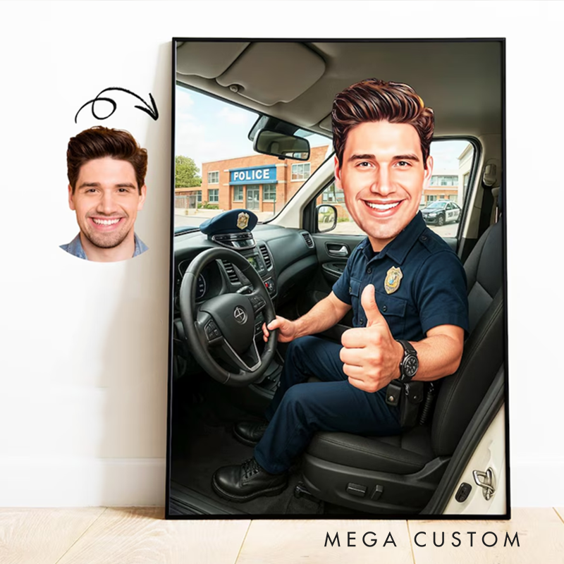 Personalized Police Officer Caricature Portrait From Photo Custom Law Enforcement Cartoon Wall Art