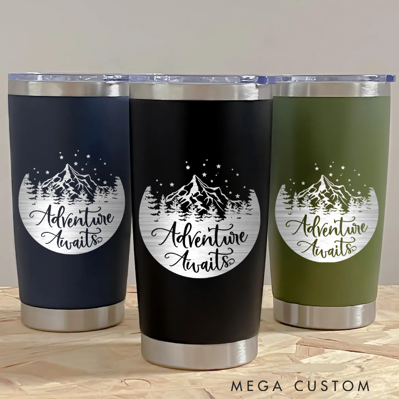 Personalized Adventure Awaits Tumbler Engraved Hikers Adventure Tumbler Camping Hiking Outdoor Gift