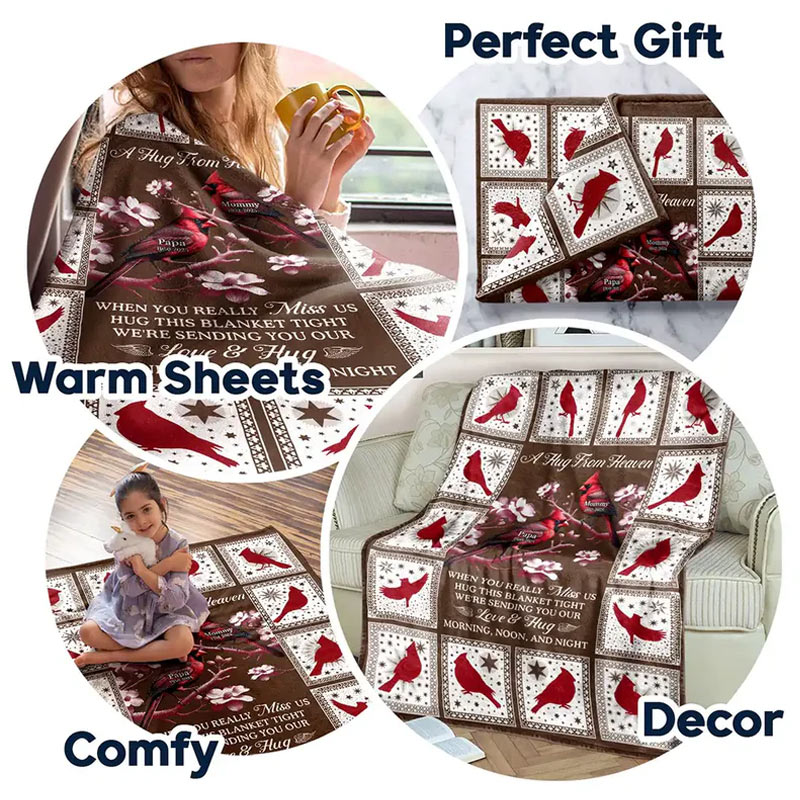 Personalized Memorial Blanket Cardinal Bird A Hug From Heaven Custom Flannel Blanket Sympathy Gift for Loss of Loved One