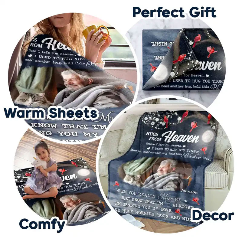 Personalized Photo Memorial Blanket Hugs From Heaven Memorial  Flannel Blanket Sympathy Gift for Loss of Loved One